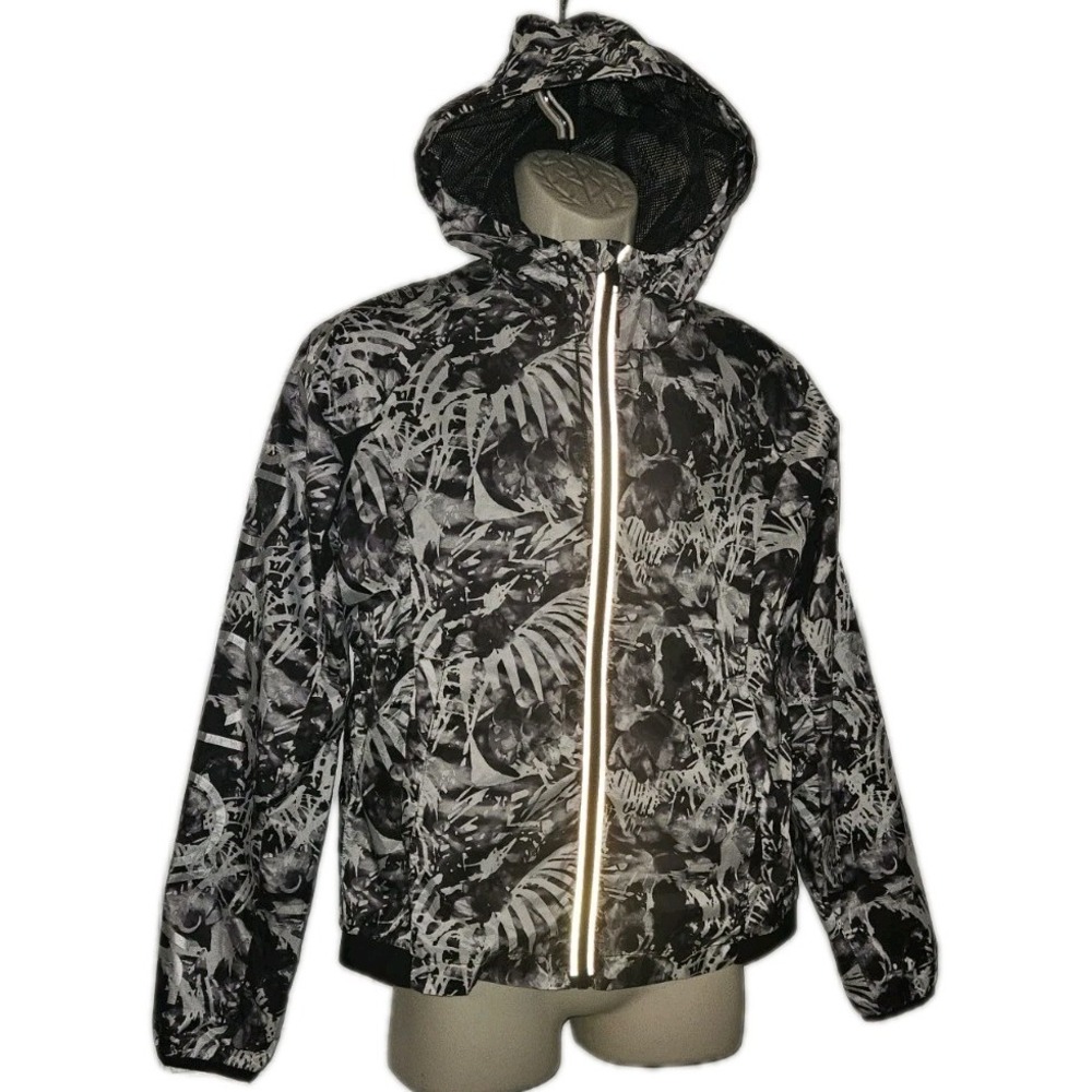 Body Glove Mens M Packable Hooded  Windbreaker Black and White Y2K‎ Graffi